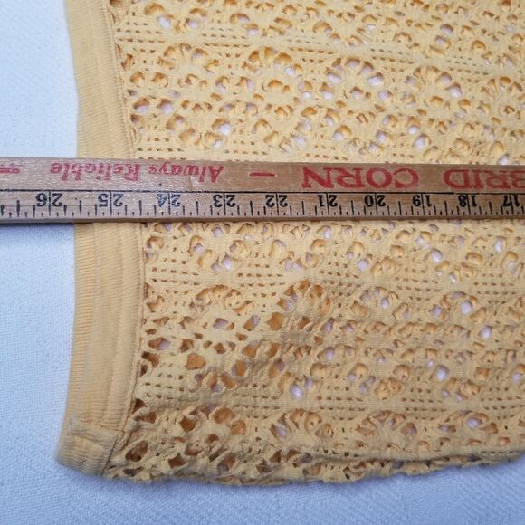 Vtg Y2K Fashion Formulas Peachy Yellow Crochet Fishnet Top Grunge Medium Punk - Picture 6 of 7